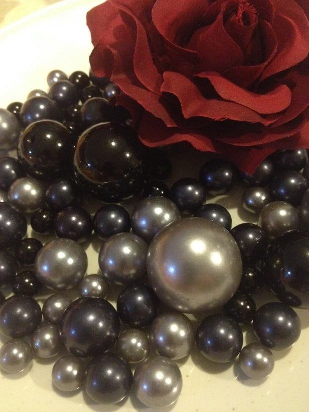 Black Gray Charcoal Pearl Mixes, Vase Filler Pearls, DIY Floating Pearl Centerpiece, Table Scatters And Confetti, Jumbo Mix Size Pearls