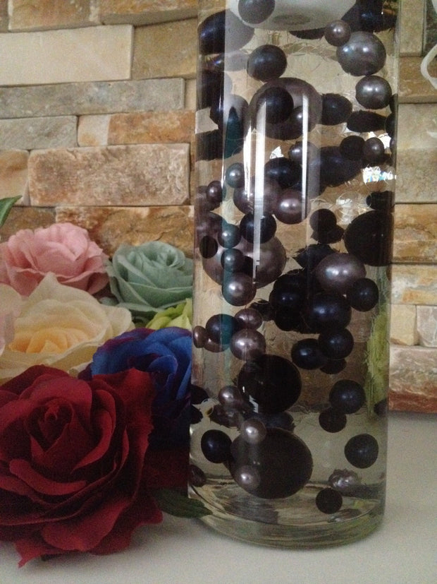 Floating Pearl Centerpiece Vase Filler Pearls Charcoal Black/Gray Pearls 80 Jumbo & Mix Size Pearls