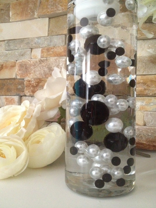 DIY Floating Pearl Centerpiece Vase Filler Pearls Black/White Pearls 80 Jumbo & Mix Size Pearls