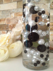 DIY Floating Pearl Centerpiece Vase Filler Pearls Black/White Pearls 80 Jumbo & Mix Size Pearls