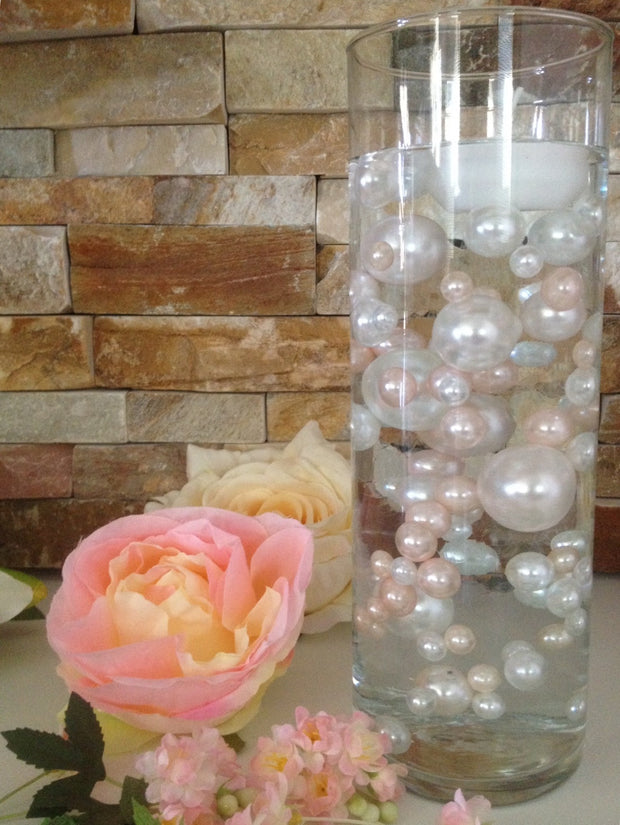 DIY Floating Pearl Centerpiece Vase Filler Pearls Blush/White Pearls 80 Jumbo & Mix Size Pearls, No Hole Pearls