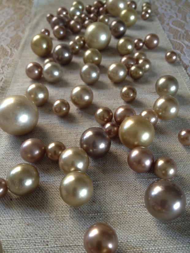 80 Vintage Pearl Table Scatters, Bronze Copper Gold Pearl Colors, Vase Filler Pearls, No Hole Pearls