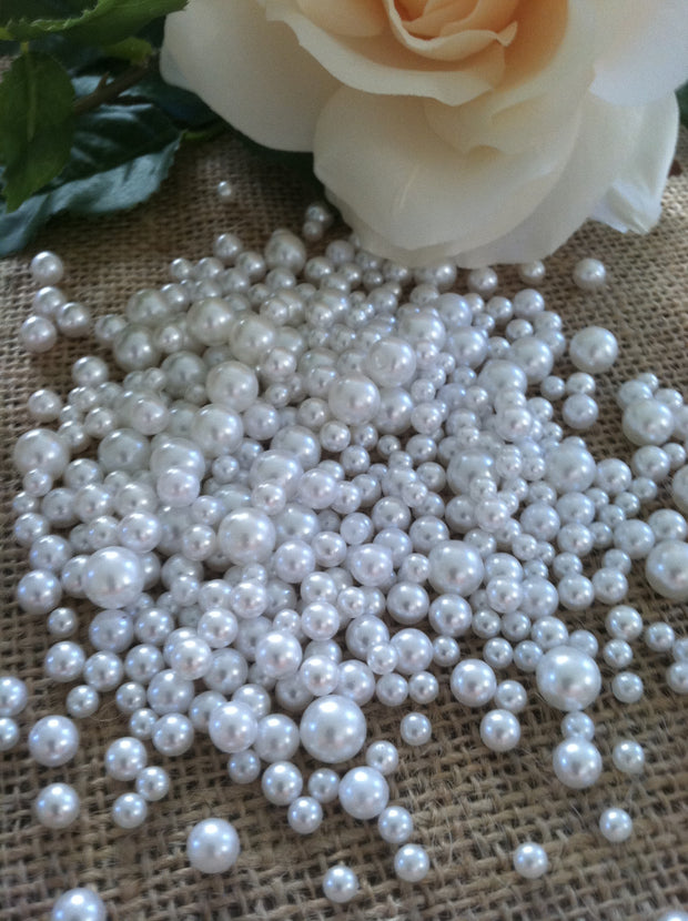 White Pearls Candle Votive Fillers (400pcs) No Hole Pearls Mix Size, Table Scatters