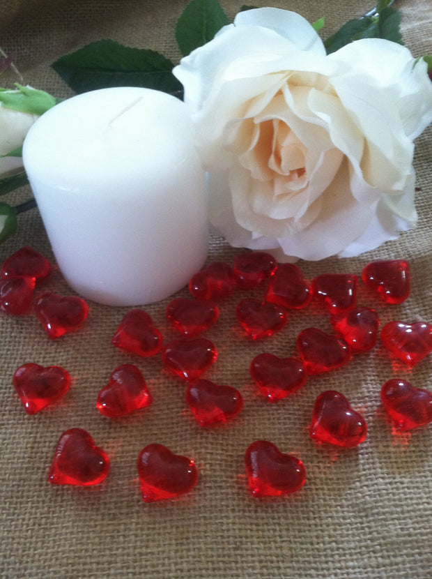 50pc Acrylic Red Heart Shaped Diamond Gems - Table Scatters, Confetti