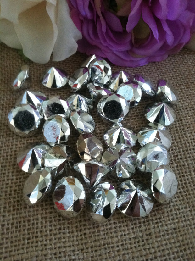 100 Silver Diamond Confetti 3/4" Wedding Party Table Decoration Scatter, Vase Filler Gems