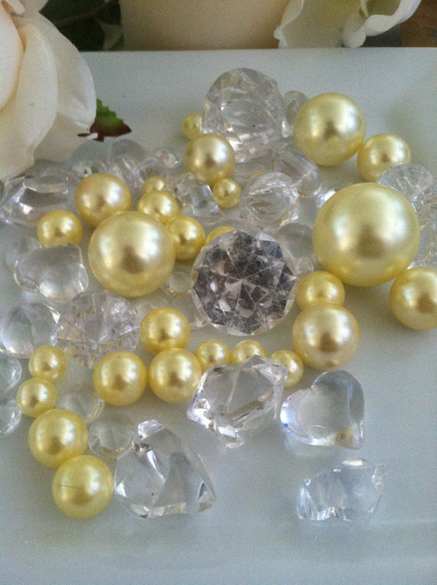 Yellow pearls diamond vase fillers, table scatter confetti, bowl fillers