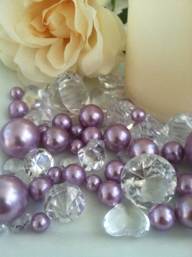 Lavender Pearls Diamond Table Scatter, Vase Fillers, Table Confetti