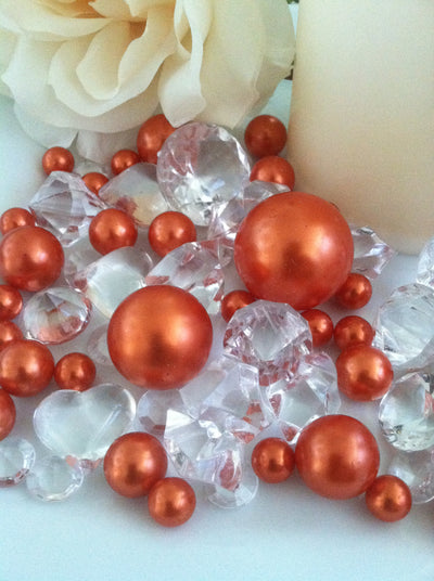 Orange pearls diamond vase fillers, table confetti scatters, bowl fillers