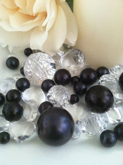 Black pearls diamonds vase fillers, table scatter confetti, bowl fillers