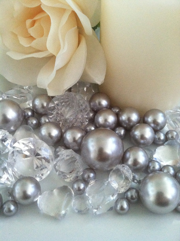 Silver Pearls Diamond Vase Fillers, Table Scatters Confetti, Bowl Fillers