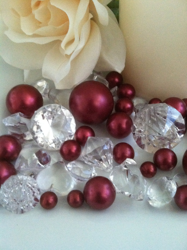 Burgundy pearls diamond vase fillers, table confetti scatters, bowl fillers