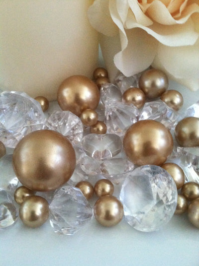Champagne Pearls diamond vase fillers, table scatter confetti