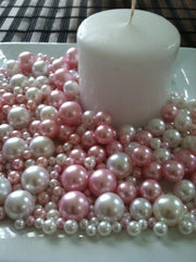 Light Pink And White Pearls No Holes Vase Fillers/Floating Pearl Centerpieces (375pc mix)
