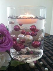 Orchid Purple/Ivory Floating Pearls Centerpiece, Vase Fillers, Table Scatters