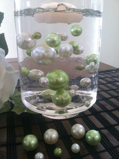 Ivory/Lime Green Floating Pearls Centerpiece, Vase Fillers, Table Scatters