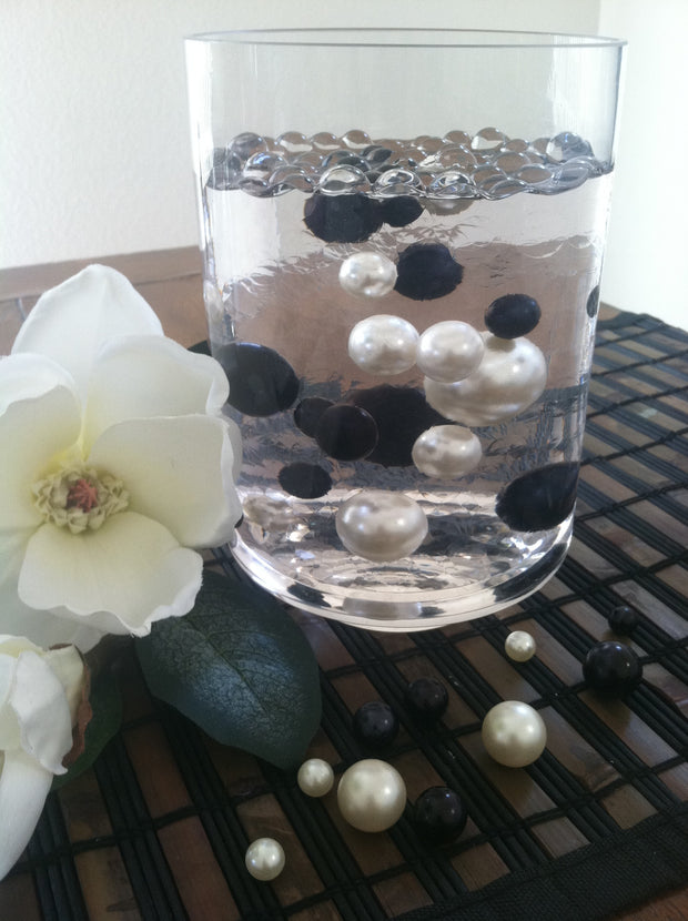 Black/White Jumbo Floating Pearls Centerpiece, Vase Fillers, Table Scatters