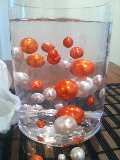 Orange/White Floating Pearls Centerpiece, Vase Fillers, Table Scatters