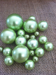 Ivory/Lime Green Floating Pearls Centerpiece, Vase Fillers, Table Scatters