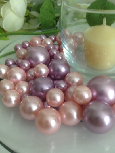 Dusty Coral And Lilac Pearls, Vase Filler Pearls, DIY Floating Pearl Centerpiece, Table Scatters And Confetti, Jumbo Mix Size Pearls