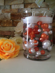 DIY Floating Pearl Centerpiece Vase Filler Pearls Coral Orange/White Pearls 80 Jumbo & Mix Size Pearls, No Hole Pearls