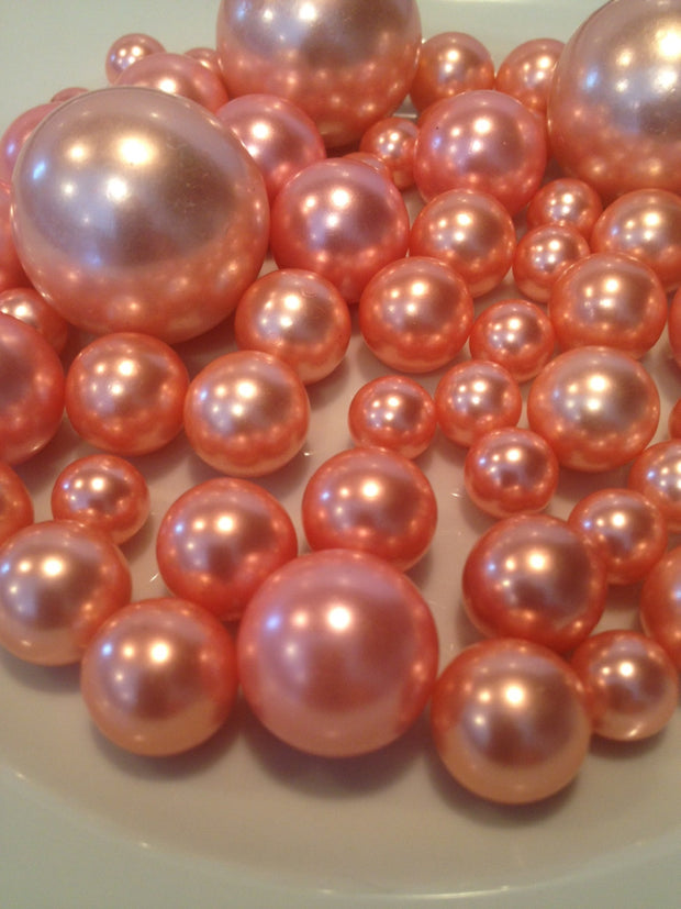 Vase Filler Pearls Dusty Coral Pearls 80 Mix Size No Hole Pearls, Table Scatters/Confetti Pearls