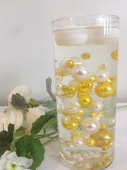 Gold And Ivory Pearls, Vase Filler Pearls, DIY Floating Pearl Centerpiece, Table Scatters And Confetti, Jumbo Mix Size Pearls