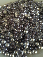 Diamonds And Pearls Table Scatter, Light Silver & Gray Pearls, Clear Diamond Table Confetti, Vase Filler Pearls For Candles, Wine glass