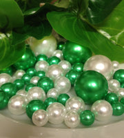 Shamrock Green And White Pearls, Vase Filler Pearls, DIY Floating Pearl Centerpiece, Table Scatters And Confetti, Jumbo Mix Size Pearls