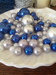 Vase Filler Pearl Royal Blue-Silver-White Mix Colors/Size-80pc For DIY Table Scatters/Floating Pearl Centerpiece
