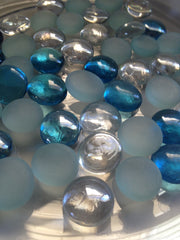 50pc Flat Glass Gems 17-19mm frost blue, cobalt blue, Clear - vase fillers planters top dressing, Mosaic crafts, scatters