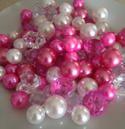 Vase Filler Pearls & Diamond Gems 90pc White/Pink/Hot Pink in mix size perfect for wedding, baby shower, bridal shower