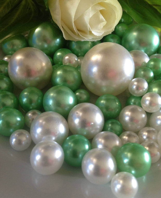 30/80pc Seafoam Green/White Decorative Jumbo Pearls, Mix Size Pearls, No Hole Pearls Vase Fillers, Floating Pearl Centerpiece