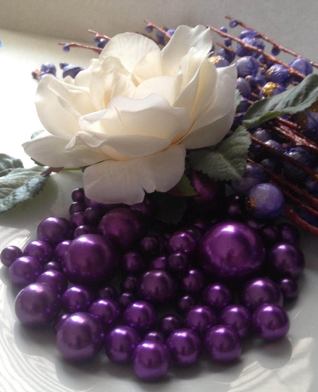 Deep Purple Jumbo Pearls, Vase Filler Pearls, No Hole Pearls, Mix Size (8-10-14-18-24-30mm) Floating Pearl Centerpiece