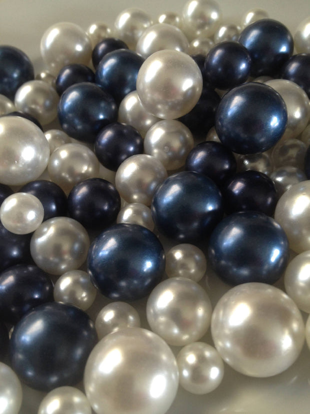 DIY Floating Pearl Centerpiece Vase Filler Pearls Navy Blue/White Pearls 90  Mix Size Pearls, No Hole Pearls