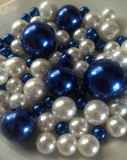 Royal Blue/White Jumbo Pearls, Pearl Vase Fillers Table Scatters, Floating Pearl Centerpiece