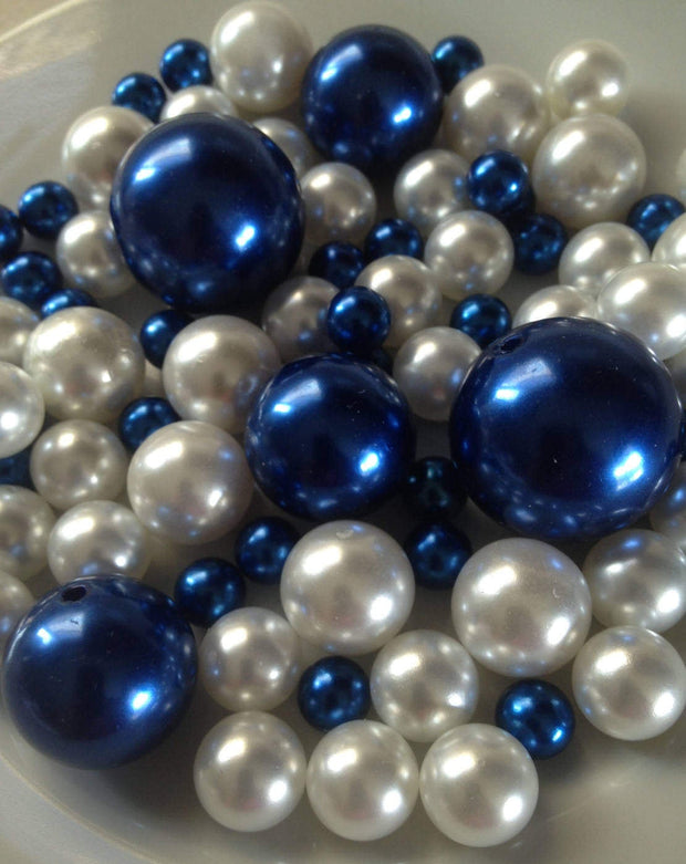 Royal Blue/White Jumbo Pearls, Pearl Vase Fillers Table Scatters, Floating Pearl Centerpiece