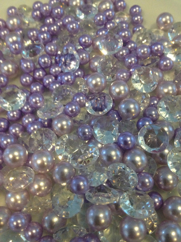 Lilac/Lavender Pearls, Diamonds And Pearls Confetti 500pc Mix, For Candle Vase Fillers, Table Scatters, No Hole Pearls, Small Pearls