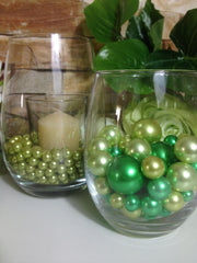 Lime/Green Pearls 80/200pc Mix, Jumbo Pearls Vase Fillers, Candle Glass Fillers, Floating Pearl Centerpieces, Wedding Pearl Decor