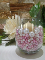 White/Pink Pearls, No Hole Pearls, Decorative Vase Filler Pearls 450 Pcs Mix Size Bridal/Baby Shower Centerpiece