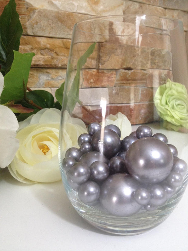 Silver-Gray Jumbo Pearls, Vase Fillers Pearls, Floating Pearl Centerpiece, No Hole Pearls, Wedding Pearl Gems