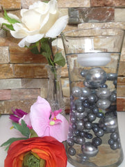 Floating Pearl Centerpiece, Gray/Silver Pearls 80pc Mix,  Jumbo Pearl Vase Fillers, Table Scatters