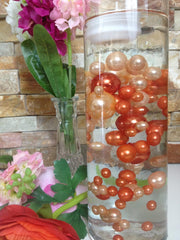 Floating Pearl Centerpiece, Peach/Coral Orange Pearls 80pc Mix, Jumbo Pearls Vase Fillers, Table Scatters, Wedding Pearl Centerpieces