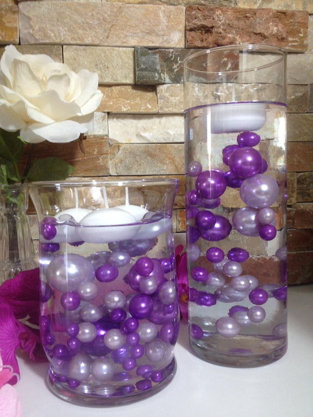DIY Floating Pearl Centerpiece Purple/Lilac Pearls 80pc Mix, Jumbo Pearls Vase Fillers, No Hole Pearls, Table Scatters, Confetti