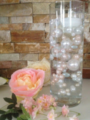 Blush Pink Pearls/Ivory Pearls 80pc Unique Floating Pearls Decor, Jumbo Pearls Vase Fillers, No Hole Pearls