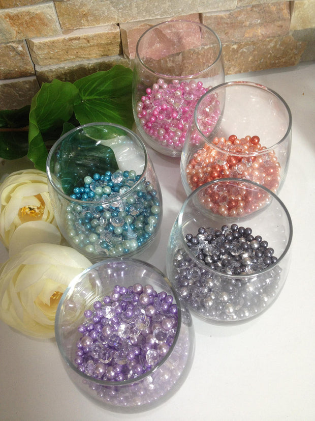 500 Pcs Diamonds & Pearls Confetti Mix, For Candle Votive Fillers, Table Scatter/Confetti and wedding decors, Custom Color Mix Pearls