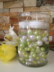 Unique Lime Green/White Pearls 80pc Mix,  Floating Pearls Decors, Jumbo Pearls Vase Fillers, Decorative Pearls, Pearls Confetti