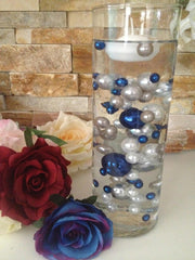 Unique Royal Blue/White/Silver 80pc Mix, Jumbo Pearls Vase Fillers, Decorative Pearls, Pearls Confetti