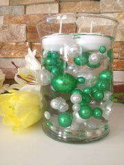 Decorative Pearls Kelly Lime Green/White Pearls 80pc Mix, Jumbo Pearls Vase Fillers, No Hole Pearls, Floating Pearls, Pearls Confetti