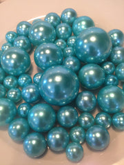 Aqua Blue Pearls -50pc, Decorative Jumbo Pearls Vase Fillers Table Scatters, Floating Pearl Centerpiece