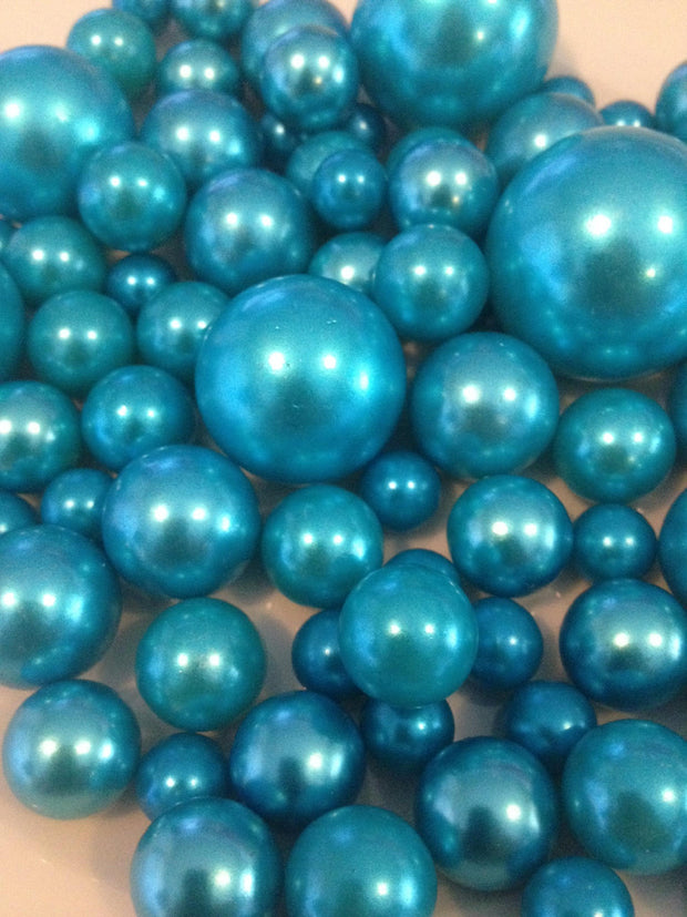 Teal Blue Pearls - No Holes Pearls(8-10-14-18-24-30mm) Decorative Vase Fillers, DIY Floating Pearls Centerpiece